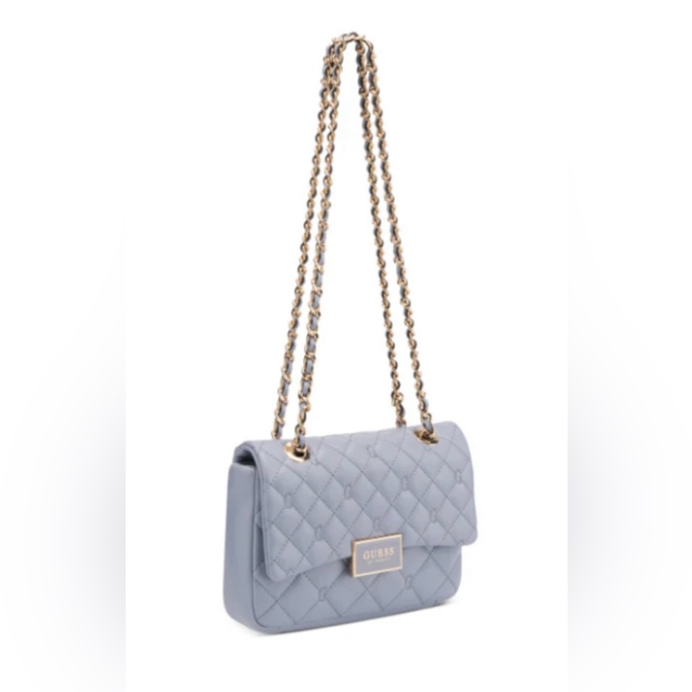 New Guess Wisteria Quilted Gwyn Flap Crossbody Blue Bag